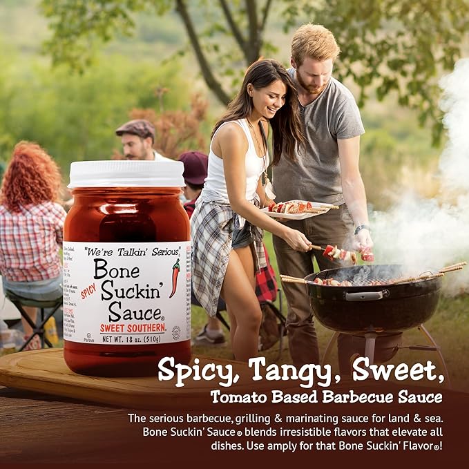 Bone Suckin' Sauce Sweet Southern BBQ Sauce, Gluten-Free, Non-GMO, Kosher, Sweetened with Cane Sugar & Molasses, All-Purpose Barbecue Sauce, For Ribs, Chicken, Pork, Beef (3 Count, Spicy Sweet Southern)