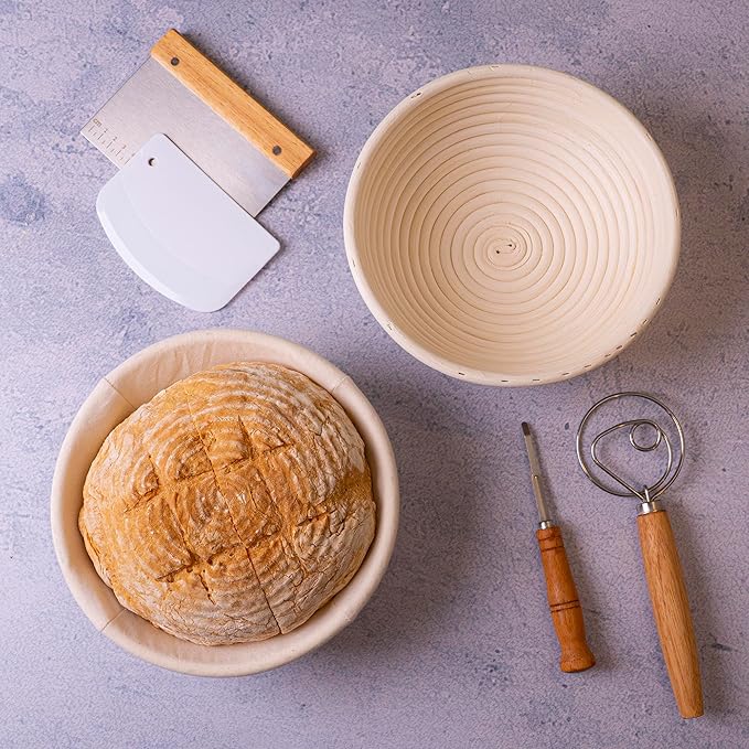 Banneton Bread Proofing Basket, Set 2 Size Sourdough Starter Kit, Sourdough Bread Baking Supplies, Bread Making Supplies Tools (Round 2 size, 10x6x3.5")