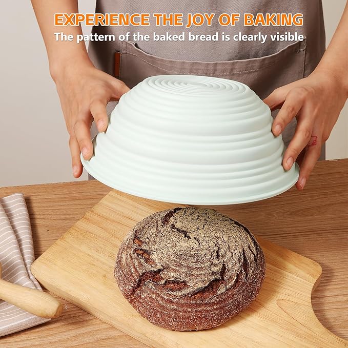 Silicone Banneton Bread Proofing Baskets, Sourdough Bread Baking Supplies, 9 Inch Round Foldable Baking Basket, Complete Set for Bread Making With Essential Tools and Gifts Pink
