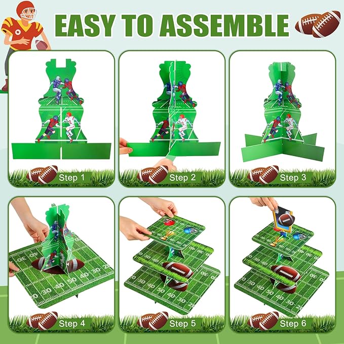 2 Pack Football Cupcake Stand Football Party Decorations 3 Tier Cupcake Stand Sports Theme Birthday Party Decorations for Birthday Sports Supplies