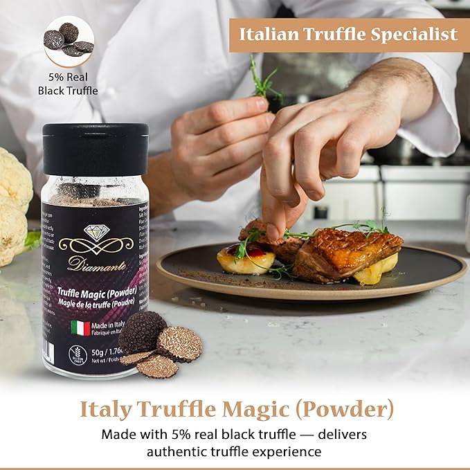 Diamante Italy Truffle Magic (Powder) with 5% Black Truffle Content - Truffle All Purpose Seasoning - Authentic Italian Gourmet Mushroom Spice Mix - Gluten Free & Made in Italy - 50g