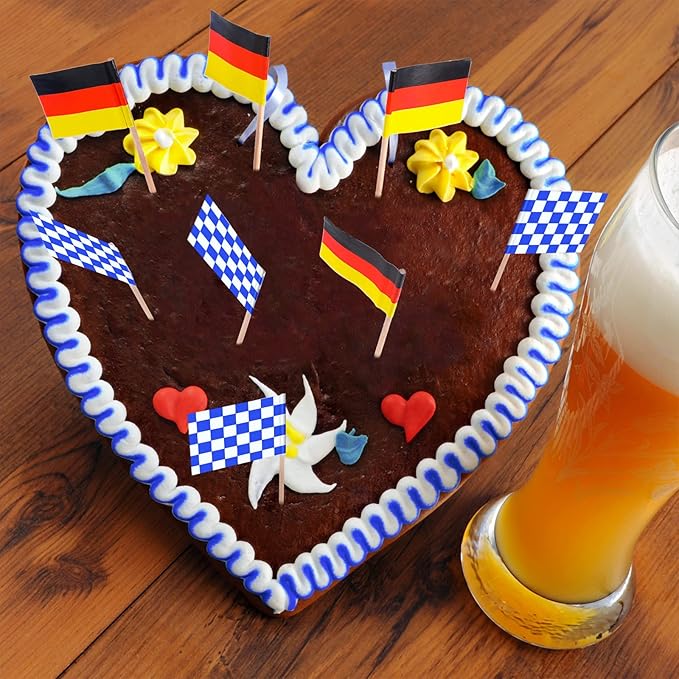 Blulu 100 Pieces Oktoberfest Toothpick Party Accessory Disposable German Flag Toothpick Bavarian Flag Picks Cupcake Toppers Decoration Oktoberfest Festival Decoration