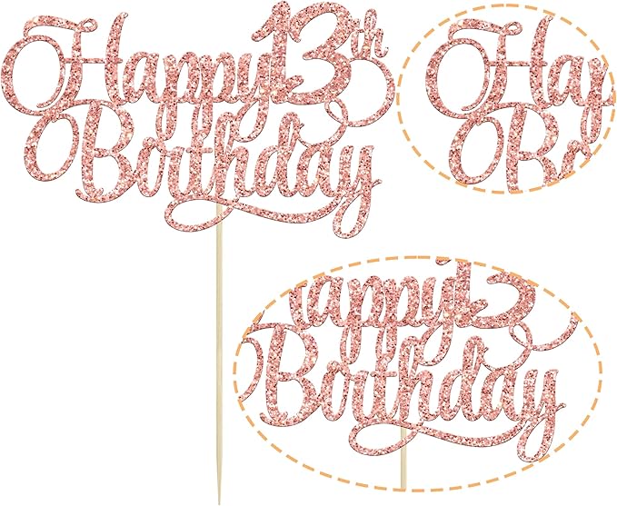 1 Pack Happy 13th Birthday Cake Topper Glitter Number 13 Thirteen Years Old Birthday Cake Pick Decoration for 13th Birthday Celebrating Anniversary Party Supplies Rose Gold