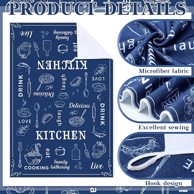 Bencailor 12 Pcs Farmhouse Kitchen Decor Sets, 8 Blue Kitchen Dish Towels 2 Pot Holders 2 Oven Mitts Glove, Rustic Hand Towels and Dishcloths Sets for Home Decorations Accessories Christmas Mom Gifts