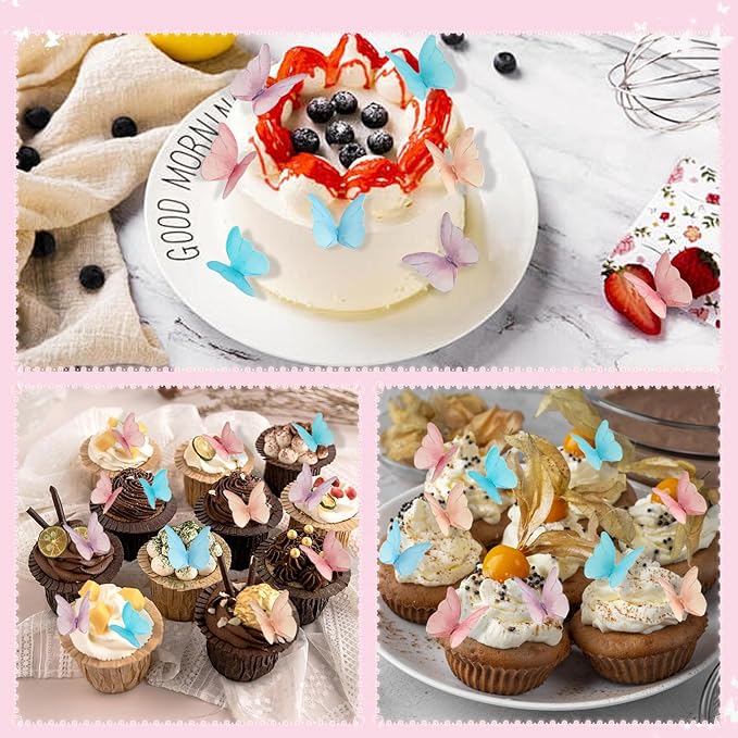 Cake Decorations 72P, Wafer Paper Cupcake Toppers, Edible Cake Decorations Butterflies for Wedding Birthday Party Cupcakes Decorating(Mixed Color)