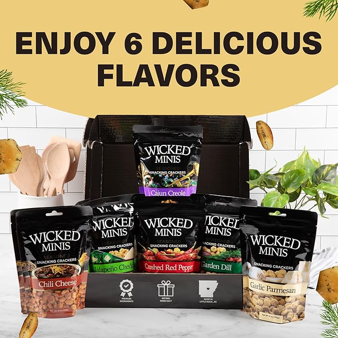 Wicked Minis Soup & Oyster Crackers - Saltine & Salted Flavored Mini Puffed Soup, Savory Snacking Mix, Seasoned Croutons Salad Toppers, Crackers for Chili 6oz (Garden Dill)