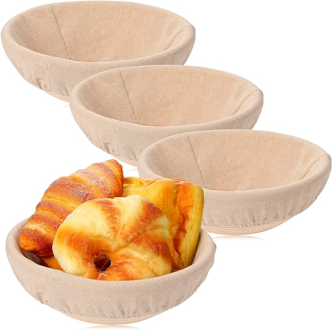 Patelai 10 Pieces Banneton Bread Proofing Basket Round Sourdough Proofing Basket Banneton Basket Dough Bowl with Liners and Scrapers for Home Making Bread Bakers Baking(8.5 Inch)