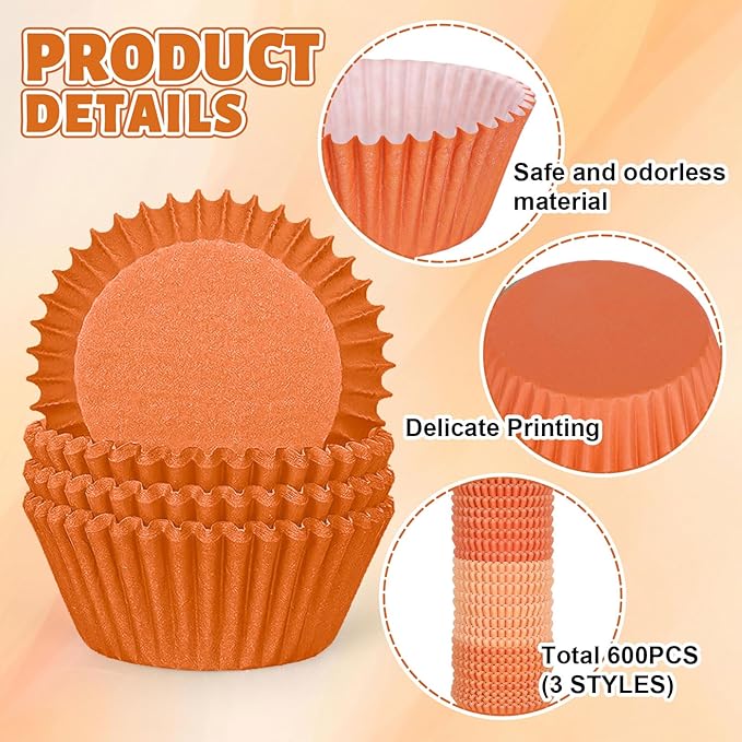 Whaline 600Pcs Terracotta Cupcake Liners Fall Color Orange Baking Cups Gradient Color Cupcake Wrappers Muffin Liners for Birthday Wedding Bridal Shower Autumn Thanksgiving Party Supplies Decor
