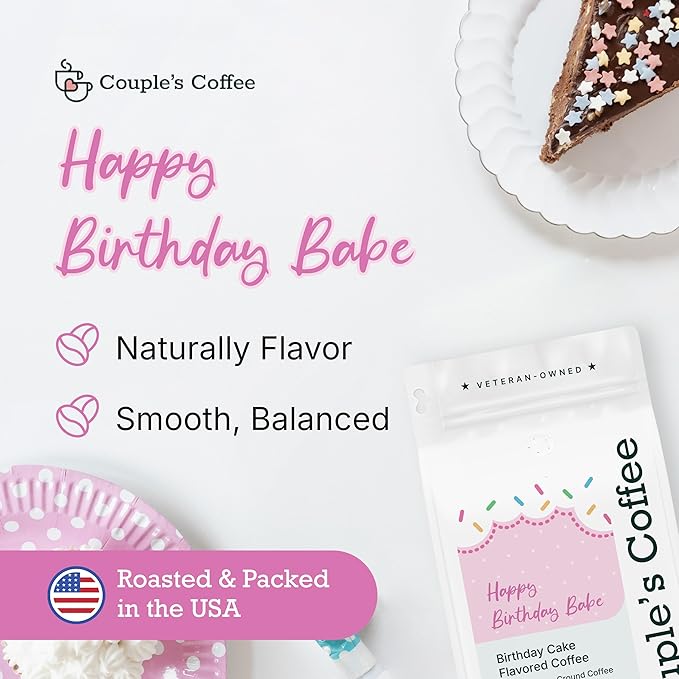Couple?™s Coffee Ground Coffee | Gives Back to Military Families | Happy Birthday Babe | Medium Roast Birthday Cake Flavored Coffee | Made with 100% Arabica Beans | 12oz bag brews about 34 cups