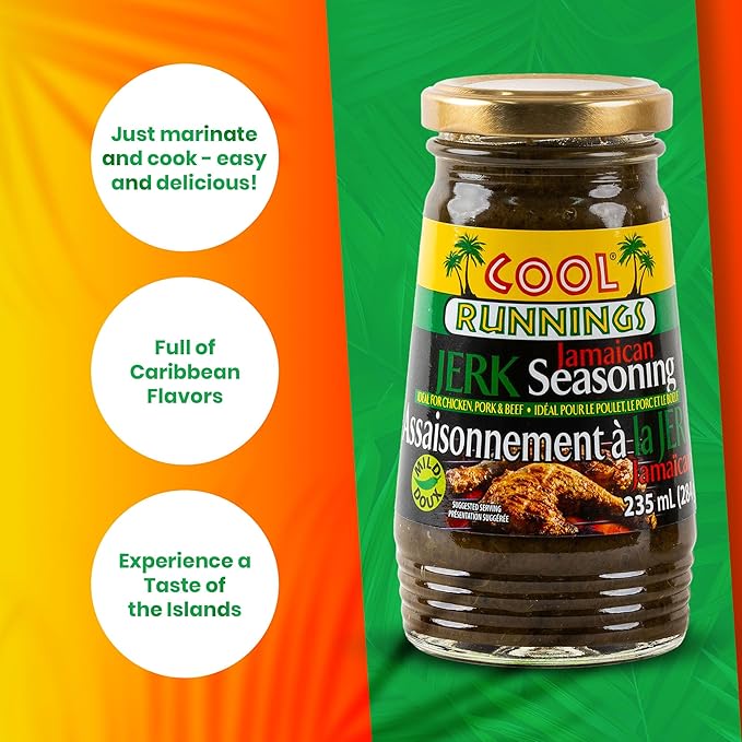 Cool Runnings Jerk Jamaican Seasoning Mild Sauce 284g - Authentic Mild Jamaican Sauce for Marinating, Grilling, and Cooking Chicken, Pork, and Fish, Perfect for Bold Caribbean Jerk Flavors