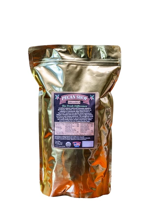 Pecan Shop Sprouted Raw Organic California Almonds 2 lbs-Unsalted Family Recipe Crispy