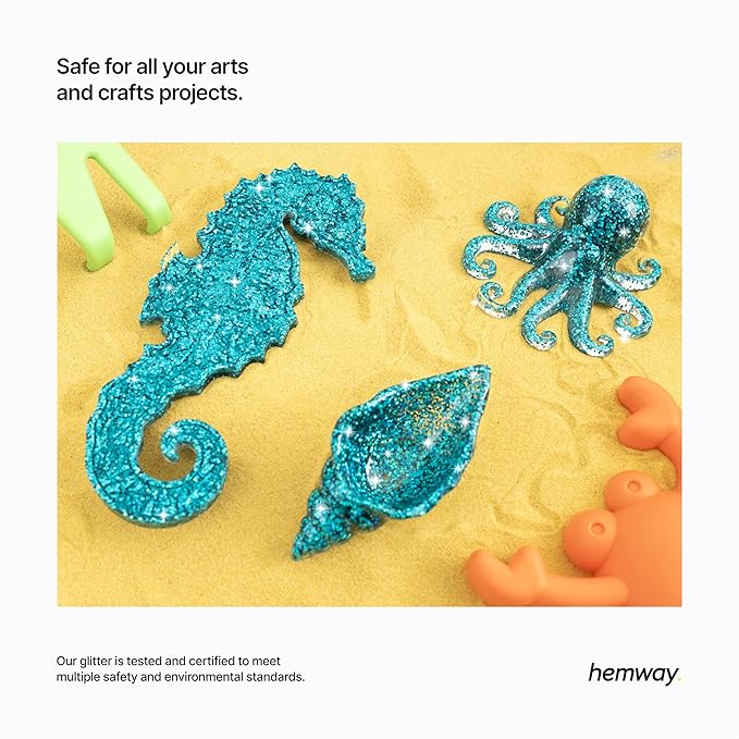 Hemway Premium Glitter Shaker - Turquoise Blue Holographic | Chunky Metallic Flake Sequins for Resin & Epoxy Crafts | Craft Supplies for Tumblers, Festival, Hair, Face, Body, Eye & Nail Art | 130 g