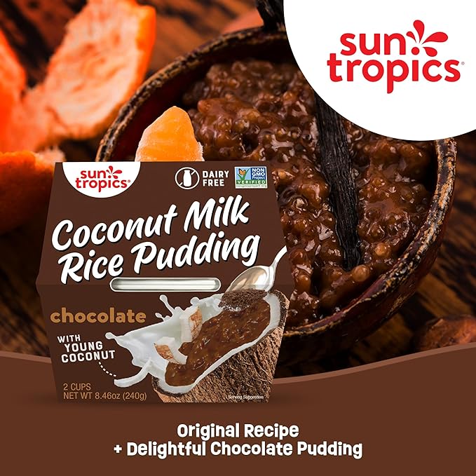 Sun Tropics Coconut Milk Rice Pudding Snack, Chocolate | Vegan Pudding, Dairy Free Pudding Snacks | Gluten Free, Low Sugar, Non-GMO | Ready-to-Eat Pudding Cups 8.46 Oz (Pack of 6)