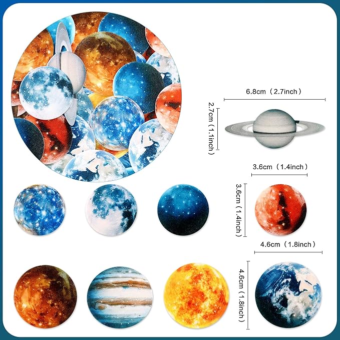 54 Pcs Edible Outer Space Cupcake Toppers Wafer Paper Solar System Galaxy Universe Planets Cupcake Picks for Drink Topper Baby Shower Boys Girls Birthday Outer Space Themed Party Cake Decorations