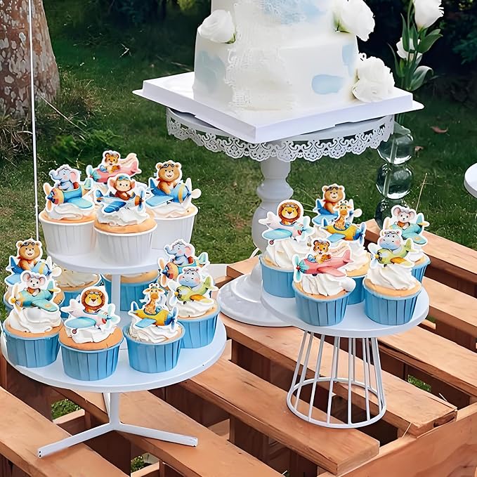 40Pcs Edible Airplane Cupcake Toppers Wafer Paper Animal Birthday Decorations Cupcake Toppers for Kids Boys Girls Cute Animal Theme Baby Shower Kids Boys Party Decorations