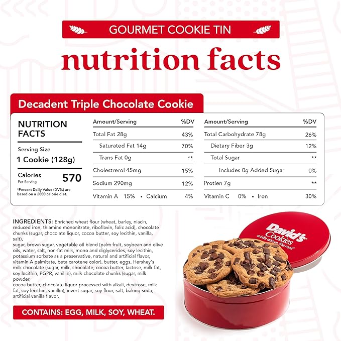 David's Cookies Fresh Baked Decadent Jumbo Cookies Triple Chocolate Chunk - Flavorful Gourmet Cookies - Ideal Food Gift for Corporate, Birthday, Fathers and Mothers Day, Get Well and Other Special