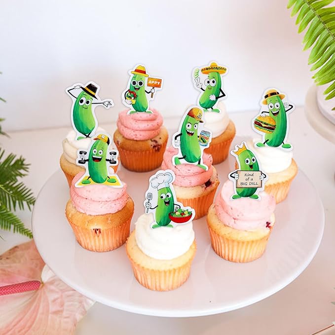 40Pcs Edible Pickle Cupcake Toppers Green Pickles Cucumber Party Decorations Kind of a Big Dill Cupcake Toppers Pickle Theme Baby Shower Kind of A Big Dill Party Supplies