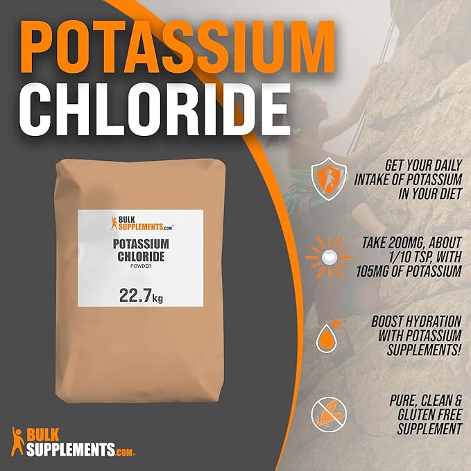 BulkSupplements.com Potassium Chloride Powder - Potassium Chloride Salt Substitute - Gluten Free, 200mg per Serving, 22.7g (50 lbs) (Pack of 1)