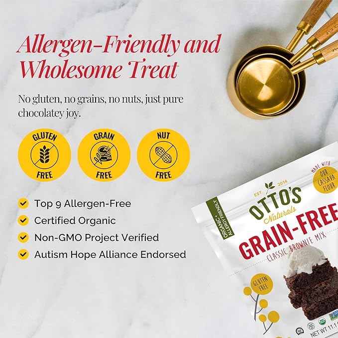 Otto's Naturals Grain-Free Classic Brownie Mix, 11.1 Oz., 6 Pack, Top 9 Allergen-Free, Versatile for Baked Treats, Made with Organic Cassava Flour, Gluten Free, Non-GMO, Vegan, Plant-Based