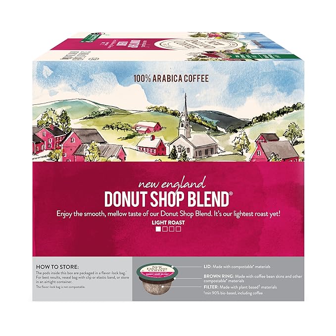 New England Coffee Donut Shop Blend Light Roast Single Serve Pods, 32ct Box (Pack of 1)