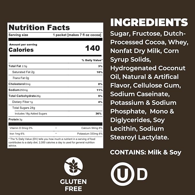 Cocoa Classics Dark Chocolate Cocoa Mix, Sweet, Smooth, Intense Dark Chocolate Flavored, Make Hot or Iced Cocoa, Gluten Free, Kosher Dairy Friendly, 1.25oz Packets (Pack of 36)