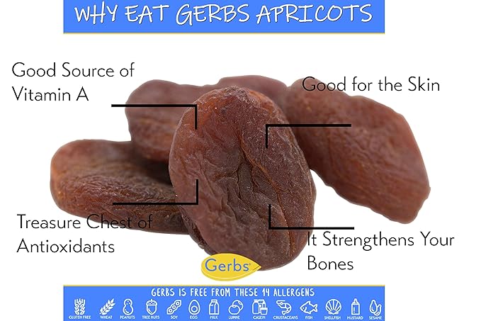 Gerbs Dried Apricots 2 lbs. | Unsulfured, No Additives, Resealable Bag | Naturally Sweet & Chewy | Top 14 Allergen-Free