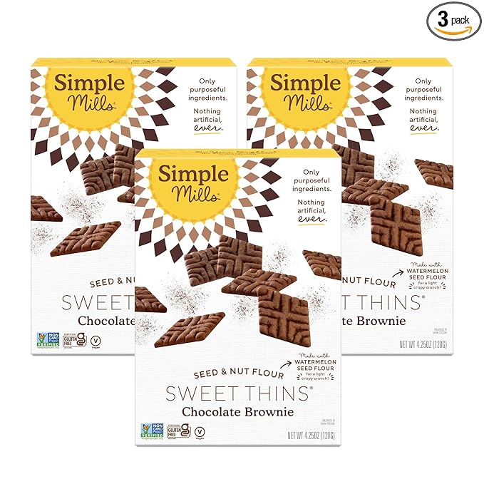 Simple Mills Sweet Thins Cookies, Seed and Nut Flour, Chocolate Brownie - Gluten Free, Paleo Friendly, Healthy Snacks, 4.25 Ounce (Pack of 3)