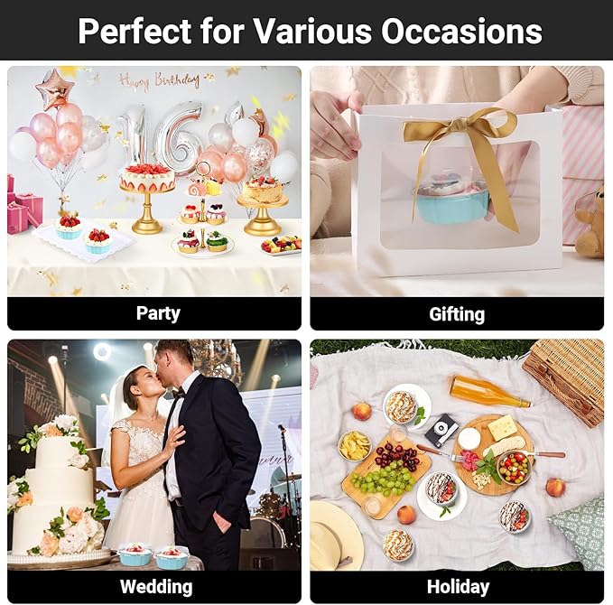 EUSOAR Take Out Containers with Lids, 100pcs 9oz Blue Cup Cake, Disposable Cake Containers Ramekins with Lids Bakery Cheesecakes Muffins Pie Round Wrappers for Wedding Birthday Theme Party