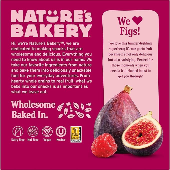Nature?™s Bakery Whole Wheat Fig Bars, Raspberry, Real Fruit, Vegan, Non-GMO, Snack bar, 6 Count (Pack of 6)