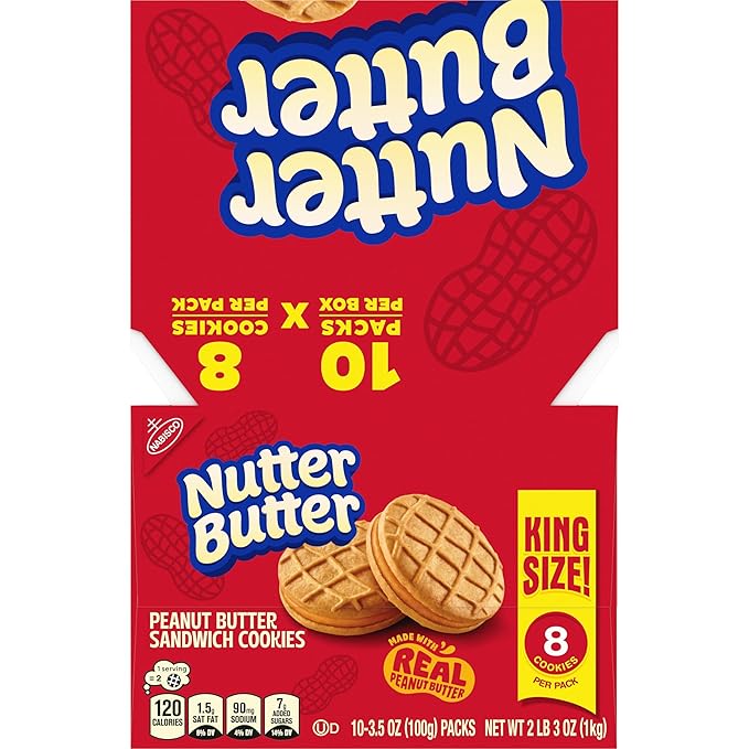 NUTTER BUTTER Peanut Butter Sandwich Cookies, King Size, 10-3.5 oz Snack Packs