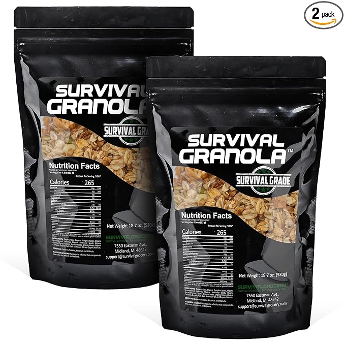 Survival Grocery Organic Ancient Grain Survival Granola??- Gluten Free, Non-GMO, No Added Sugar, High Protein Snack With Nuts, Seeds, Coconut, and Honey - Ideal for Breakfast, Cereal, Yogurt, or Snack (37.4 oz./2 Bags)