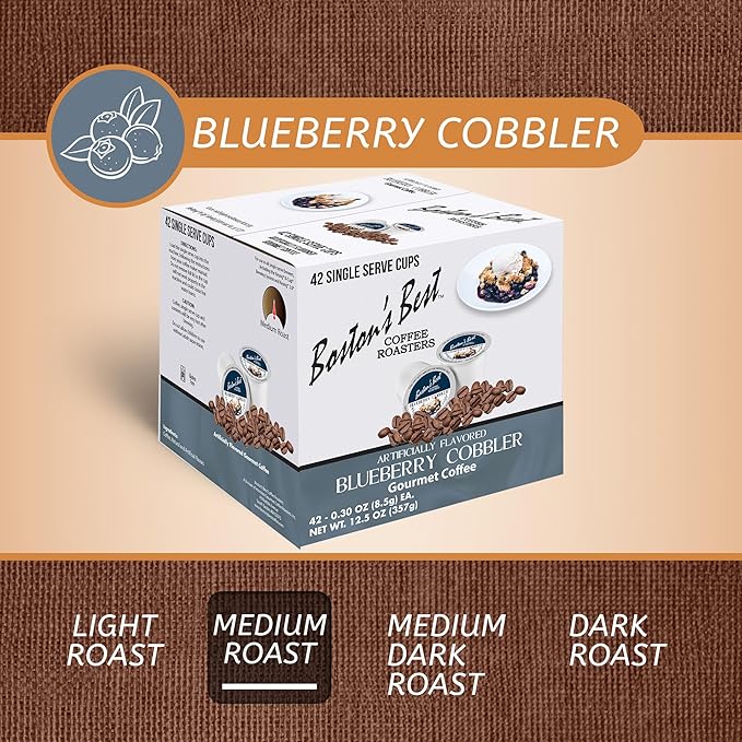 Bostonโs Best - Blueberry Cobbler Flavored Coffee Blend, Dessert Gourmet Compatible with Keurig Coffee Maker, 1 Count (42 Single Serve Medium Roast Cups)