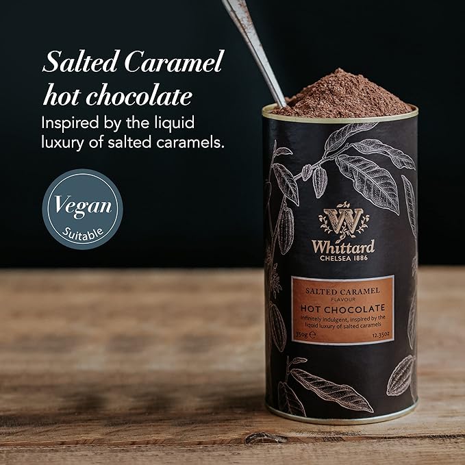 Whittard of Chelsea - Salted Caramel Flavor Hot Chocolate - Milk Chocolate Mix, Vegetarian, Vegan Friendly, Baking Cocoa (350g, 1ct)