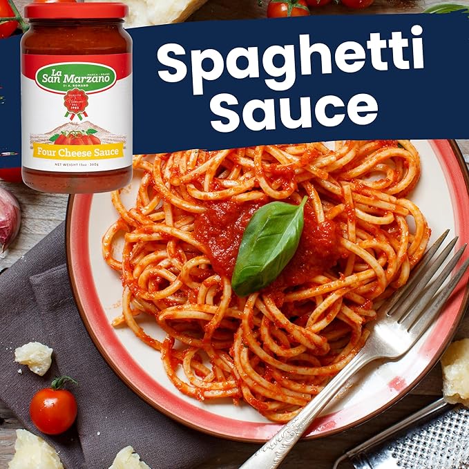 La San Marzano Four Cheese Sauce, 13 oz, Pasta Sauce Made in Italy, All Purpose Tomato Premium Quality, All Natural, Non GMO, Gluten Free