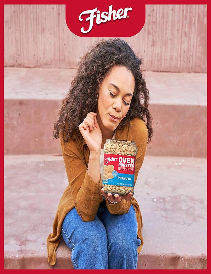 Fisher Oven Roasted Never Fried Peanuts, 24 Ounces (Pack of 6), Snacks for Adults, Made With Sea Salt, No Added Oils, Artificial Ingredients or Preservatives, Gluten Free, Vegan Protein, Bulk