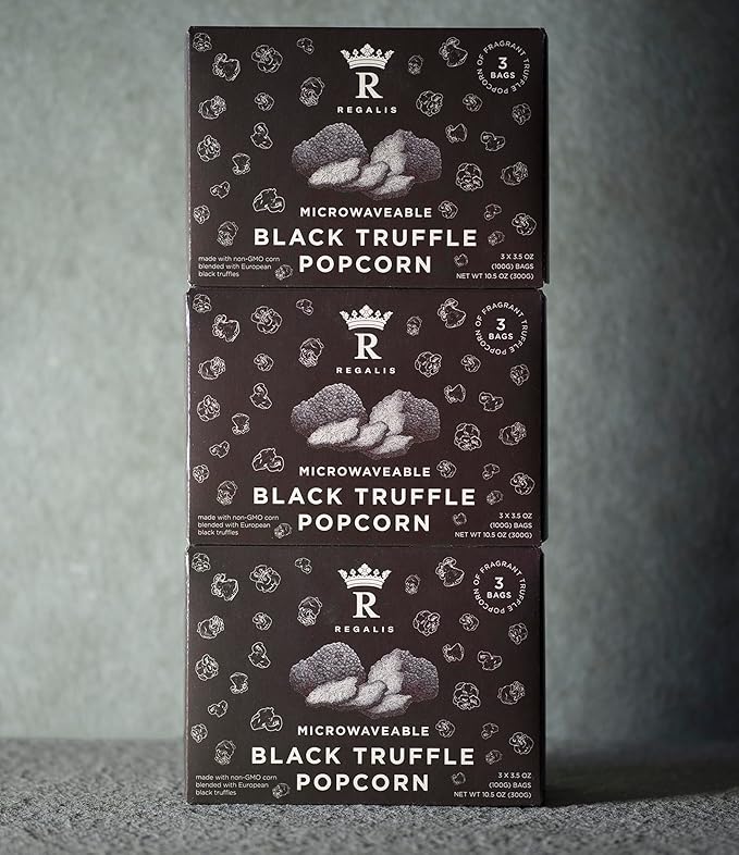 Regalis Microwavable Black Truffle Popcorn, Non-GMO Kernels, Real Black European Truffle, 3 Bags