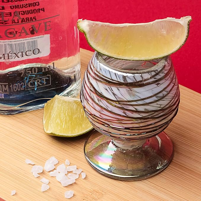 Authentic Mexican Tequila Hand Blown Shot Glasses - Set of 4-2 oz - Mini Glass Snifters - Heavy Base - Cognac (Frosty Fusion)