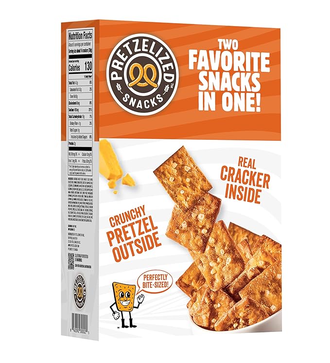 PRETZELIZED Snacks PRETZELIZED Pretzel Crackers, Cheddar Flavored, 6.5oz Box (Pack of 12)