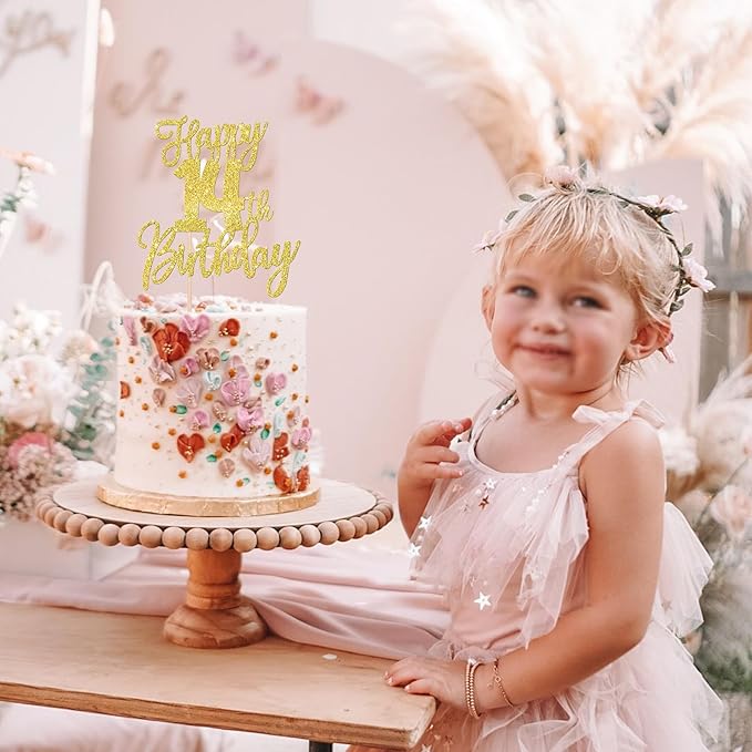 1 PCS Happy 14th Birthday Cake Topper Glitter Cheers to 14 Years Birthday Cake Pick Fourteen Hello 14 Fabulous Cake Decoration for Happy 14th Birthday Anniversary Party Decorations Supplies Gold