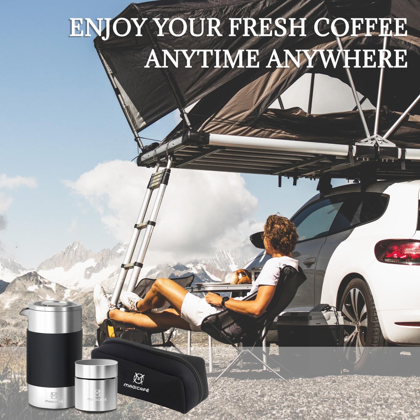 MAGICAFÉ French Press Coffee Maker Set, Portable French Press with Mini Coffee Canister and