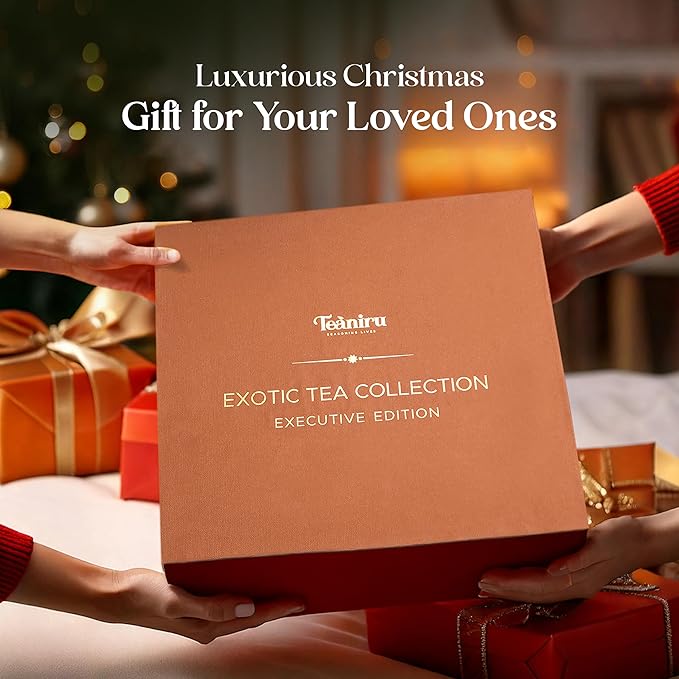 Teaniru, Exotic Collection-Christmas Gift Box | Holiday Flavored Teas, Moringa Soup, Strawberry Matcha Latte, Spiced Masala Chai, Assorted Loose Leaf Teas, Holy Basil Tea & Ceremonial Matcha