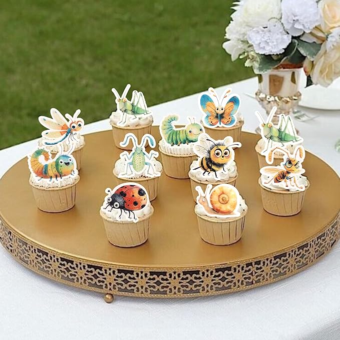 60 Pack Edible Green Caterpillar Cupcake Topper Wafer Paper Nature Insect Hungry Caterpillar Dragonfly Cupcake Picks Happy Birthday Anniversary Wedding Cake Decorations Party Color 1