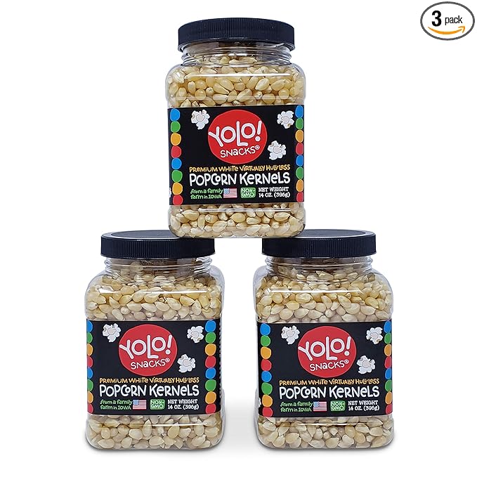 YOLO! Snacks - Gourmet White Virtually Hulless Popcorn Kernels - Small Kernels - Non-GMO - 14oz (3 Pack)