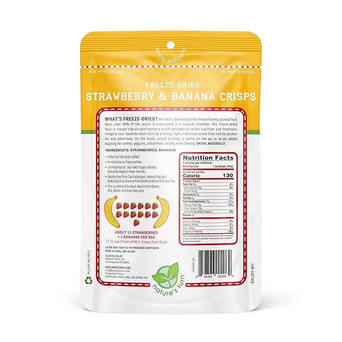Nature's Turn Freeze-Dried Fruit Snacks, Strawberry Banana Crisps, Pack of 6 (1.2 oz Each)