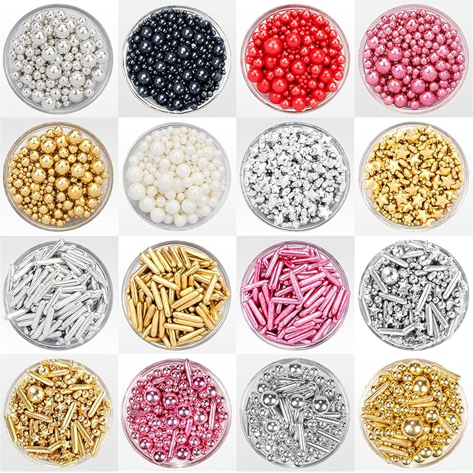 Rose Gold Rods Sprinkles, Edible Pearl Sprinkles for Cupcake Decorating, Donut, Cake Decorations, Wedding Party Valentines Easter Supplies, 120g/4.23oz