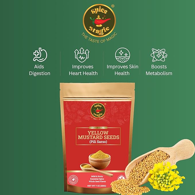 Spice Magic Yellow Mustard Seeds ??Whole | Bold, Earthy Flavor for Pickles, Curries & Spice Blends ??7 oz Resealable Pouch (7 OZ, Yellow Mustard Seeds)