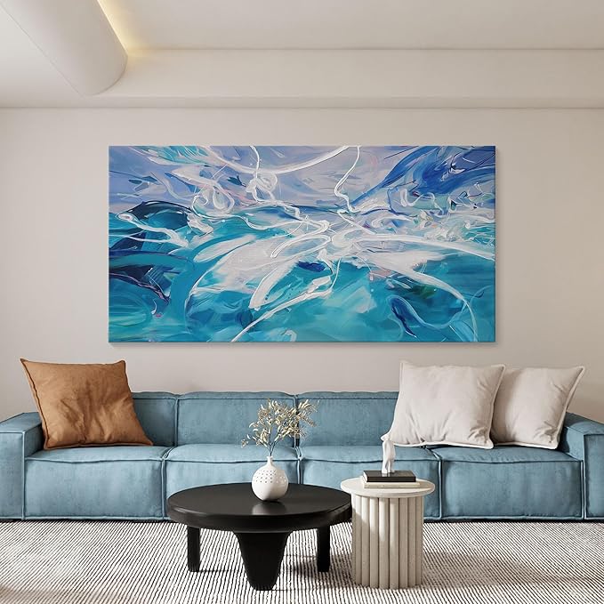 Blue Abstract Wall Art Modern Canvas Wall Paintings White Abstract Art for Living Room Pictures for Bedroom Wall Decor Office Home Decor Framed Artwork for Walls 29횞58IN