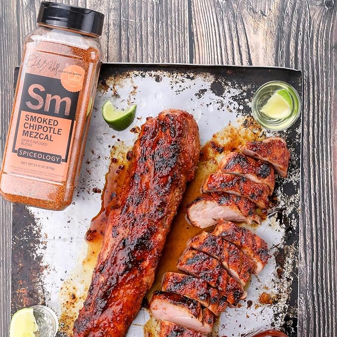 Spiceology & Derek Wolf - Smoked Chipotle Mezcal BBQ Rub - Spirit-Infused Barbeque Rubs, Spices and Seasonings - Use On: Seafood, Chicken, Pork, Vegetables, and Cocktails - 21.8 oz