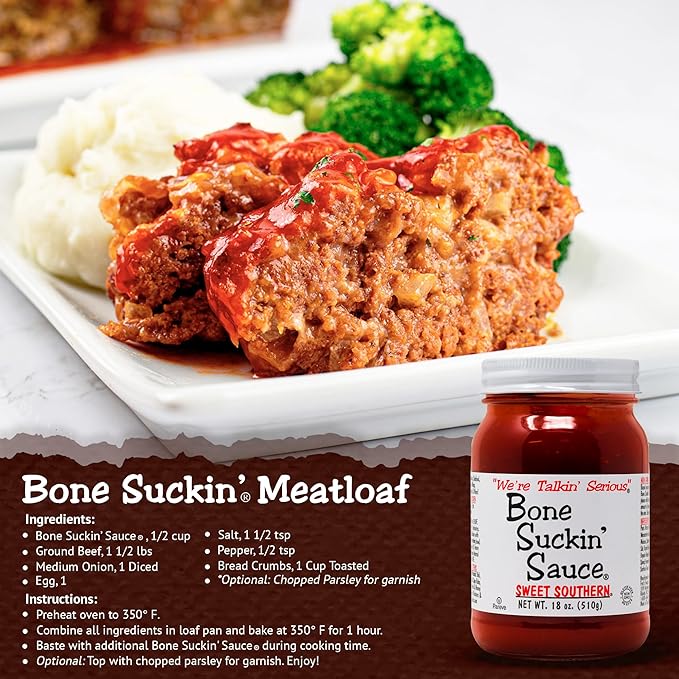 Bone Suckin' Sauce Sweet Southern BBQ Sauce, Gluten-Free, Non-GMO, Kosher, Sweetened with Cane Sugar & Molasses, All-Purpose Barbecue Sauce, For Ribs, Chicken, Pork, Beef (1 Count, Sweet Southern)