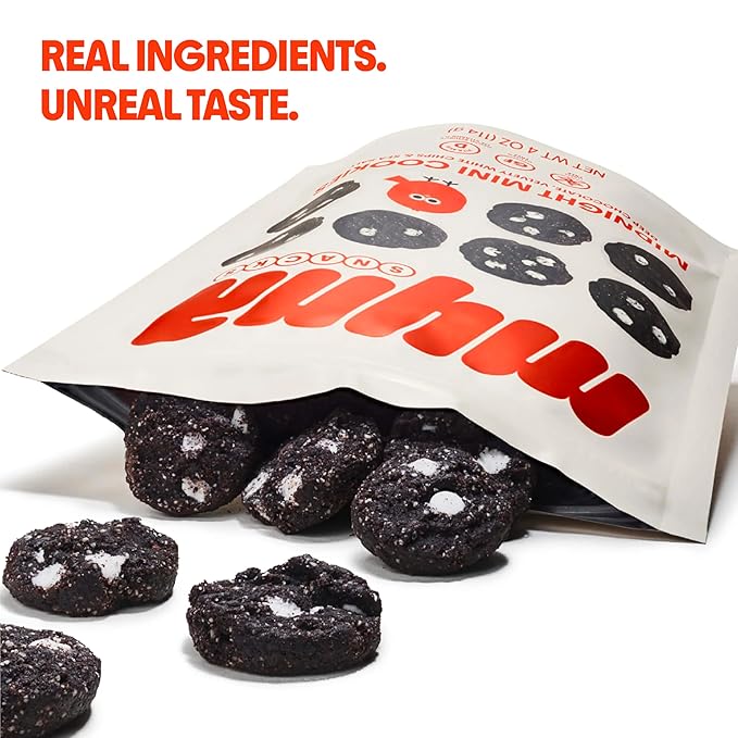 Myna Snacks Midnight Mini Snacking Cookies - Seed Oil Free Snacks - Gluten and Dairy Free Snack - Chocolate Cookies w/White Chips - Healthy Dessert - Sweet Cookie Bites, 8oz (Pack of Two, 4oz Bags)